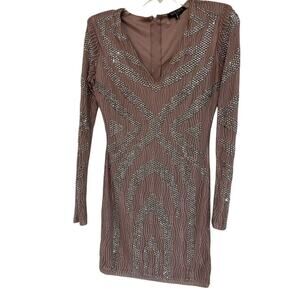 VALIANT PARIS NUDE RHINESTONE MINI DRESS SZ M